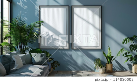 Frame mockup in Living room . Interior mockup with house background. 114850005