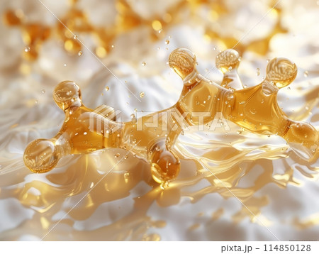 Cosmetic Essence, Liquid bubble, Molecule inside Liquid Bubble on DNA background, 114850128