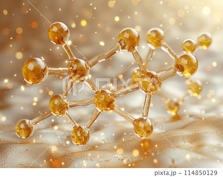 Cosmetic Essence, Liquid bubble, Molecule inside Liquid Bubble on DNA background, 114850129