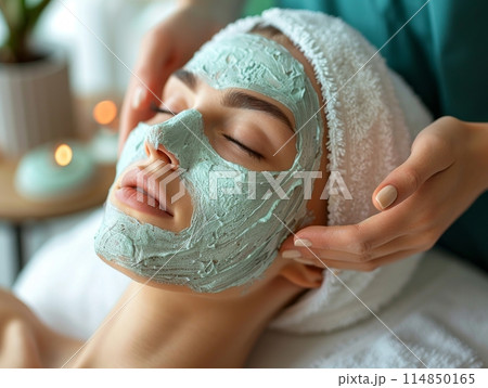 Close view of medical procedure making by faceless doctor for female patient in beauty clinic 114850165