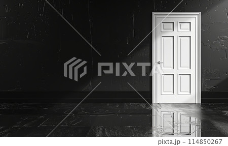 White door against black wall in sleek, modern room design 114850267