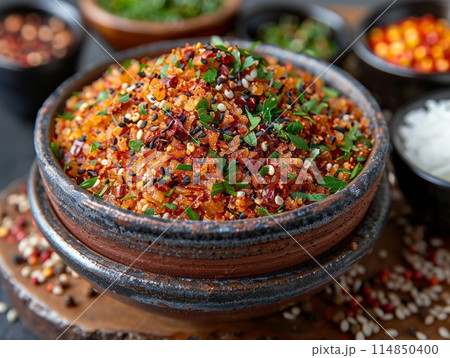 Organic Japanese Seven Spice Shichimi in a Bowl Organic Japanese Seven Spice Shichimi in a Bowl 114850400