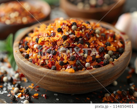 Organic Japanese Seven Spice Shichimi in a Bowl Organic Japanese Seven Spice Shichimi in a Bowl 114850401