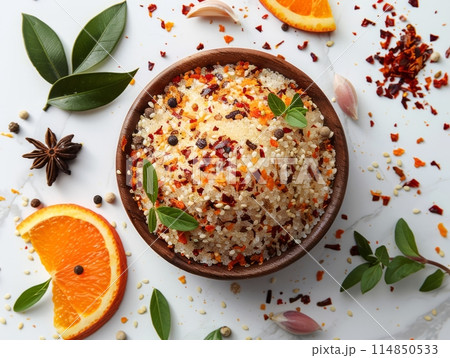 Organic Japanese Seven Spice Shichimi in a Bowl Organic Japanese Seven Spice Shichimi in a Bowl 114850533