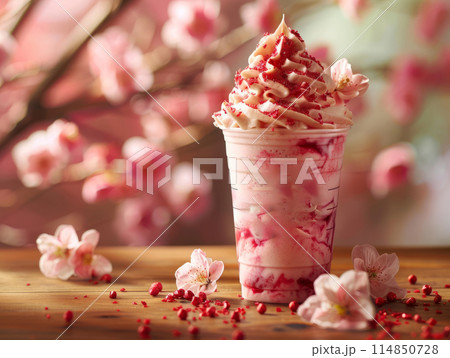Coffee Take Away Cup Spring drinking Creme Frappuccino Coffee Take Away Cup Spring drinking Creme Frappuccino 114850728