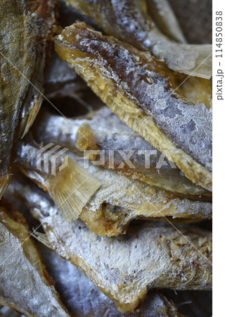 Dried fish for beer. Slices of chopped fish as an appetizer. Dried fish for beer. Slices of chopped fish as an appetizer. 114850838
