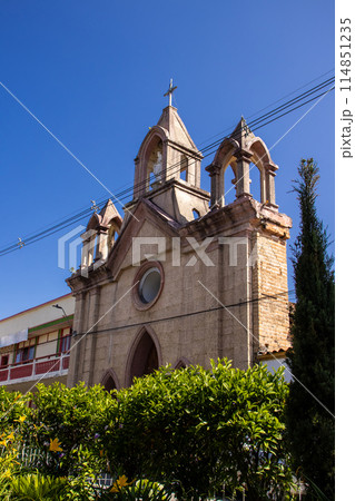 Our Lady of Mercedes chapel at the beautiful heritage town of Salamina in the department of Caldas in Colombia. 114851235