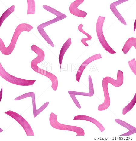 Flying native magenta scribble. Line doodle seamless pattern. Abstract minimalist texture. Ornate with confetti. Watercolor illustration. For party design, wedding package, textile Flying native magenta scribble. Line doodle seamless pattern. Abstract minimalist texture. Ornate with confetti. Watercolor illustration. For party design, wedding package, textile 114852270