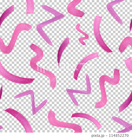 Flying native magenta scribble. Line doodle seamless pattern. Abstract minimalist texture. Ornate with confetti. Watercolor illustration. For party design, wedding package, textile Flying native magenta scribble. Line doodle seamless pattern. Abstract minimalist texture. Ornate with confetti. Watercolor illustration. For party design, wedding package, textile 114852270
