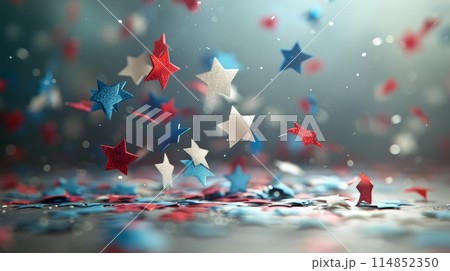 Red, White, and Blue Stars Arranged on Table 114852350