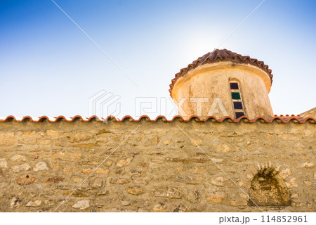 Detail of architecture church in Vathia town, Mani Greece. Detail of architecture church in Vathia town, Mani Greece. 114852961