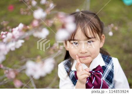 春の訪れを喜ぶ、花見する女の子 春の訪れを喜ぶ、花見する女の子 114853924
