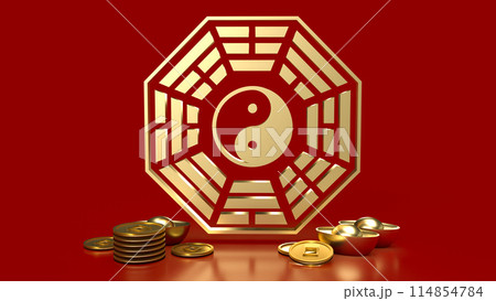 The Gold Bagua symbol of taoism for religion concept 3d rendering. 114854784