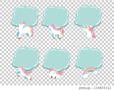 Cute unicorn pop frame illustration set Cute unicorn pop frame illustration set 114855112