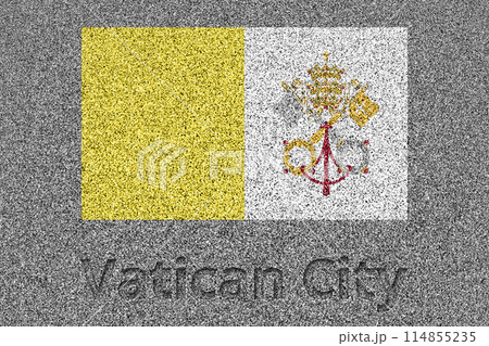 石板の上に描かれたバチカンの国旗と、掘ったような「Vatican City」の文字 石板の上に描かれたバチカンの国旗と、掘ったような「Vatican City」の文字 114855235