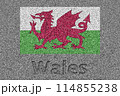 石板の上に描かれたウェールズの国旗と、掘ったような「Wales」の文字 114855238