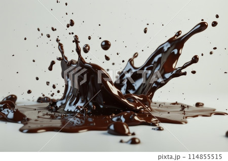 Splashes of chocolate. Chocolate bar is poured into melted chocolate pile Splashes of chocolate. Chocolate bar is poured into melted chocolate pile 114855515