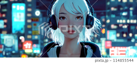 ストリーミングサービスのイメージ／音楽を聴く女の子 114855544