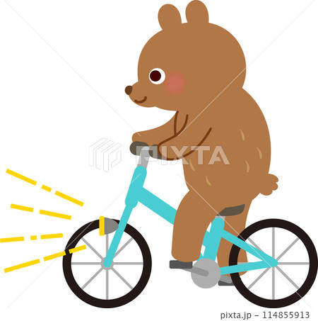 前照灯を点けた自転車を漕ぐクマのキャラクター 114855913