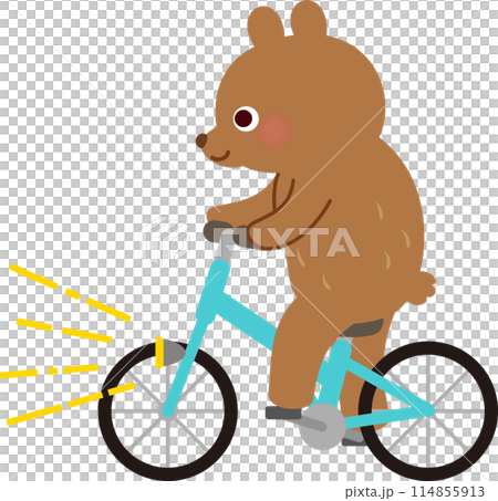 前照灯を点けた自転車を漕ぐクマのキャラクター 114855913