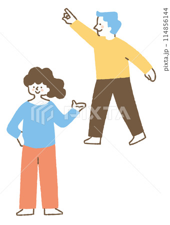 案内している女性と指をさしている男性_色 案内している女性と指をさしている男性_色 114856144