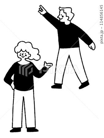 案内している女性と指をさしている男性_2 114856145