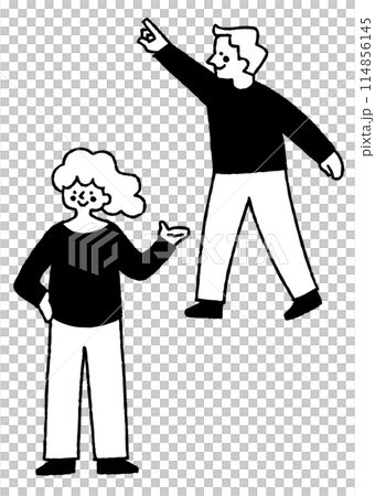 案内している女性と指をさしている男性_2 114856145