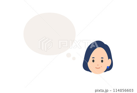 考え中の中年女性とふきだしのセット【人物ベクターイラスト素材】 考え中の中年女性とふきだしのセット【人物ベクターイラスト素材】 114856603