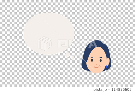 考え中の中年女性とふきだしのセット【人物ベクターイラスト素材】 考え中の中年女性とふきだしのセット【人物ベクターイラスト素材】 114856603