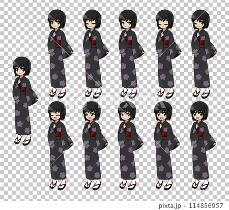 穿著浴衣的婦女的向量插圖集 114856957