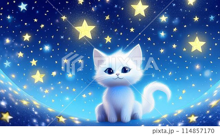 満点の星空を眺める猫のイラスト素材 [114857170] - PIXTA