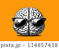 Cartoony brain with sunglasses on orange BG 114857438