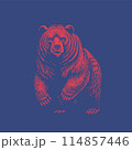 Red stencil bear standing on blue BG 114857446