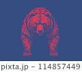 Red stencil front view of bear illustration on blue BG 114857449