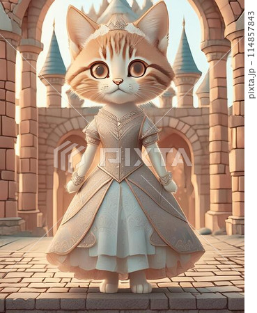 お城の中にいるドレスを着た猫のお嬢様 114857843