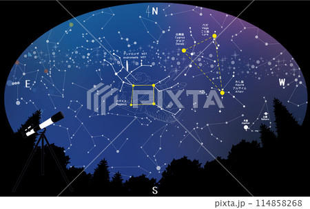 天体観測　森からの秋の星座と秋の四辺形 114858268