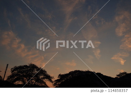 雲の上に浮かぶ夕日 114858357