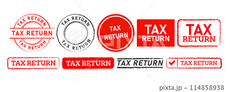 circle and rectangle rubber stamp label sticker tax return sign for taxation finance income document 114858938