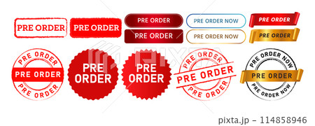 pre order rubber stamp button ribbon and labels ticket sign for business marketing promotion sale pre order rubber stamp button ribbon and labels ticket sign for business marketing promotion sale 114858946