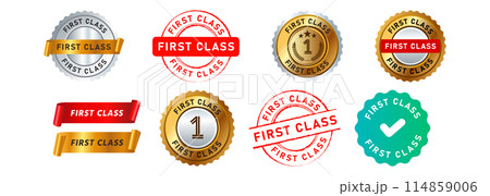 first class circle seal badge and ribbon sign for recommended business modern comfort commercial 114859006