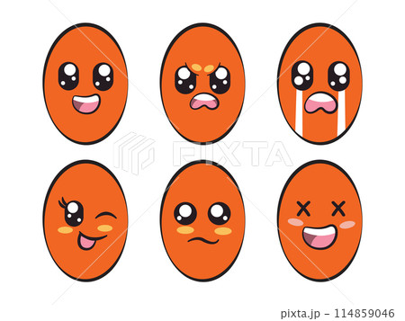orange color ellipse oval shape with expression smile angry crying wink eye sadness and laughing feeling orange color ellipse oval shape with expression smile angry crying wink eye sadness and laughing feeling 114859046