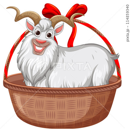 Goat in a Basket with Red Ribbon 114859340