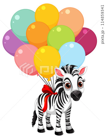 Zebra with Colorful Balloons Illustration 114859341