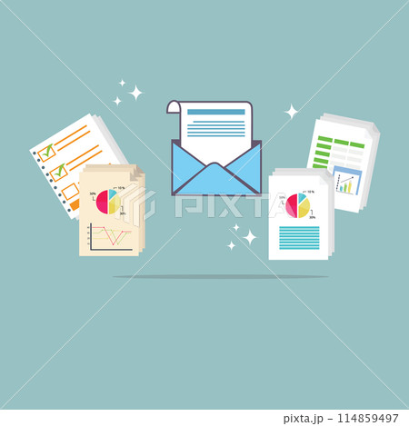 send email newsletter, data chart illustration, envelope open 114859497