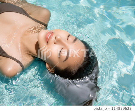 プールでリラックスしている女性　Generative AI 114859622