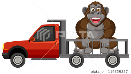 Happy Gorilla Riding in Pickup Truck 114859827