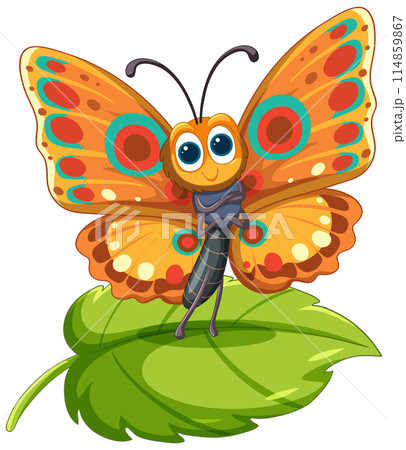Cheerful Butterfly Girl on Leaf Cheerful Butterfly Girl on Leaf 114859867
