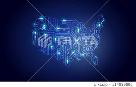 Circuit chip board technology USA map neon shape concept background. Vector illustration. Circuit chip board technology USA map neon shape concept background. Vector illustration. 114859896