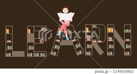 Learn book shelf girl reading on top 114859902