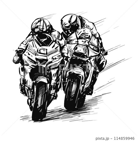 Drawing of motorcycle racing  114859946